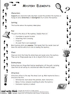 mystery genre elements worksheet - characters, setting, plot, ending