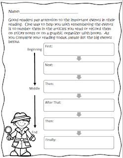Teaching Sequencing and Fractions with Just One Book 4 Sequencing story sequence graphic organizer printable with detective clip art