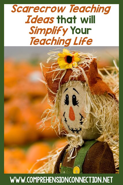 Nothing says fall like a scarecrow and haystacks. This post includes a large collection of teaching ideas and resources for a scarecrow theme. It includes many free options. Scarecrow resources pin graphic scarecrow teaching ideas that will simplify your teaching life with a scarecrow in a pumpkin patch
