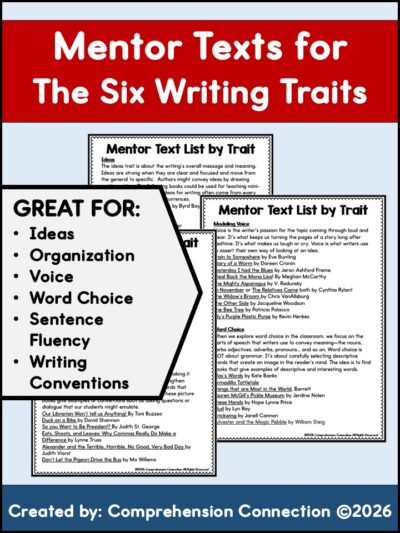 Mentor Texts for Six Writing Traits freebie classroom routines that build a love of writing connecting reading and writing instruction