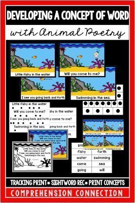 Kids love animals, so why not use that love to motivate them with reading too This post shares how to develop a concept of word with animal themed poems. Concept of word pin graphic developing a concept of word with animal poetry tracking print and sight word resources