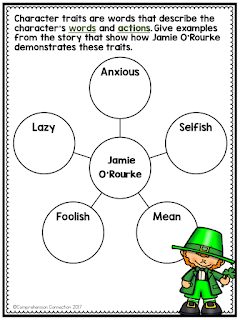 St. Patricks Day character traits graphic organizer for Jamie O'Rourke
