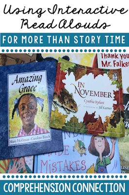 5 Ways to Use Interactive Read Alouds for Effective Skill Modeling 8 Interactive Read Alouds using interactive read alouds for more than story time pin graphic with book covers