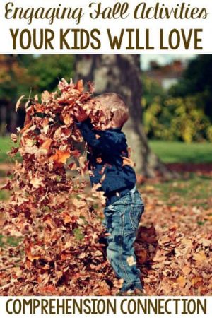 Engaging Activities and Books about Fall You'll Love 12 Fall pin graphic engaging fall activities your kids will love with a boy jumping in leaves