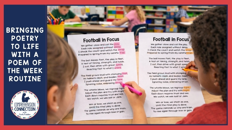 Comprehension Connection-Literacy Tips & Resources for Elementary Teachers 6 A Poem of the Week routine is such a powerful classroom strategy for building fluency, comprehension, and phonics. This post offers many useful strategies.
